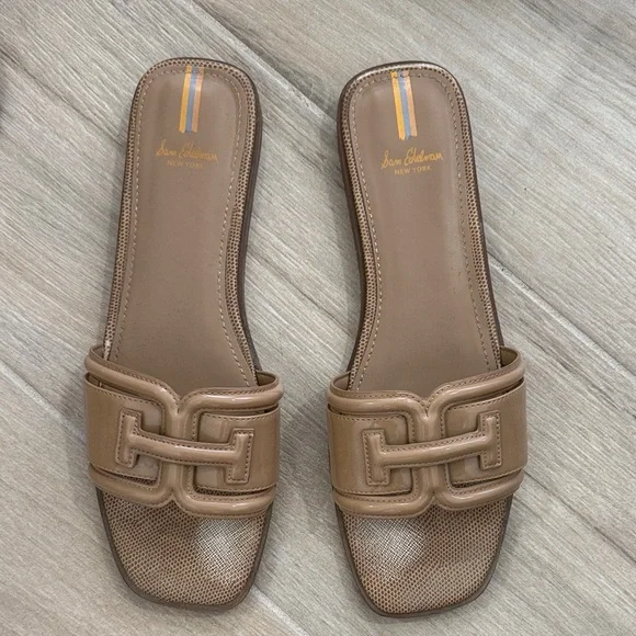Sam Edelman Tan Leather Interlock Slide Mules - Picture 1 of 4